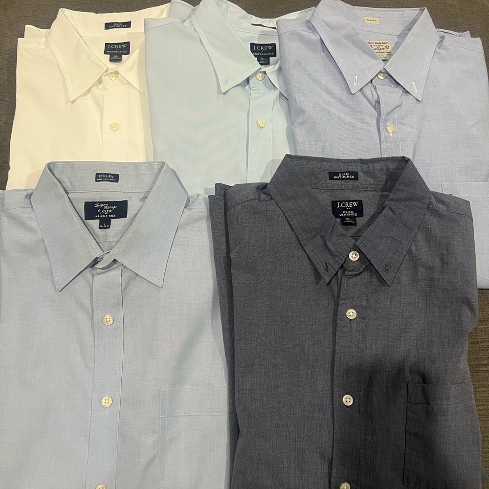 J. Crew Men’s Button-Down Shirts — White, Light Blue, Navy & Gray Mix